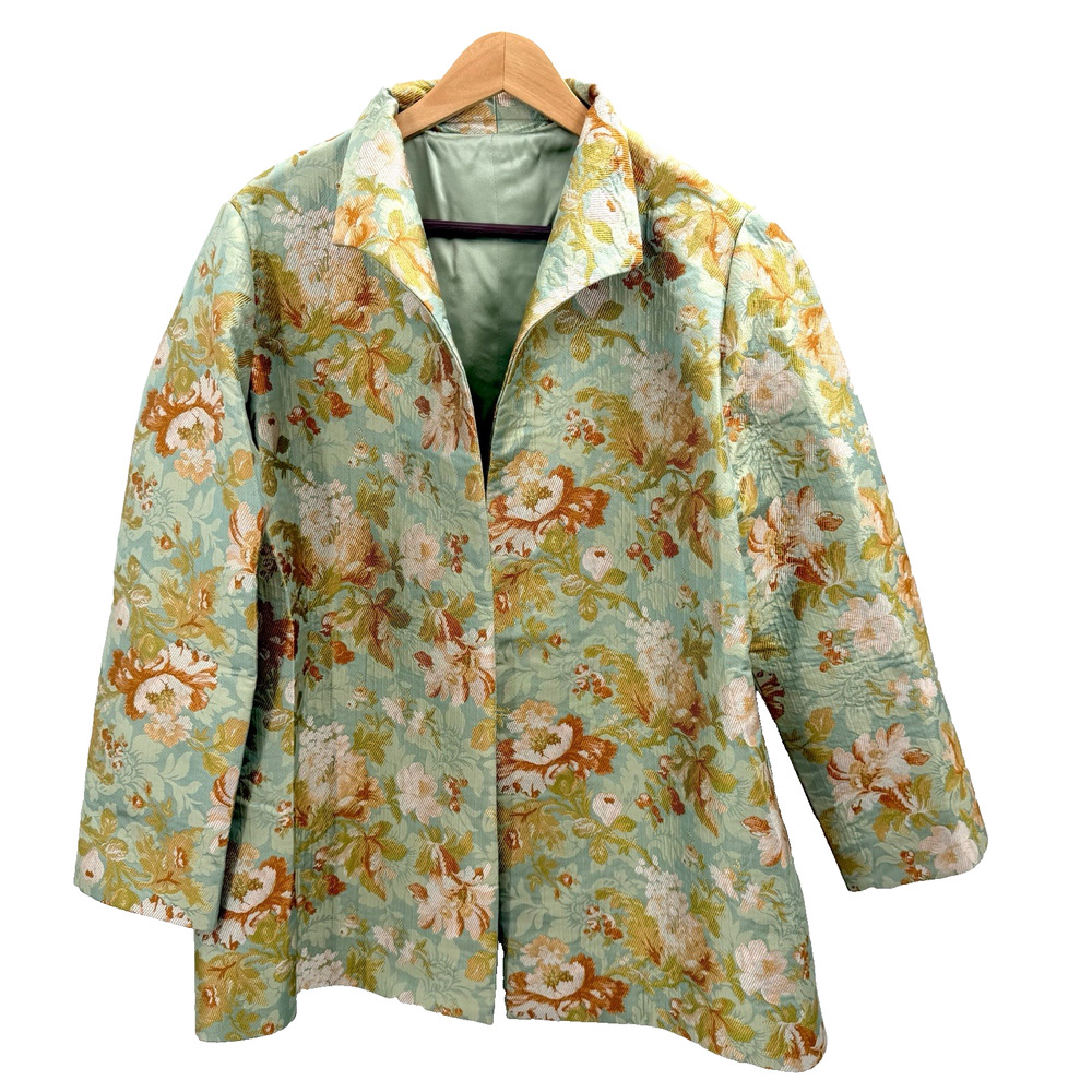 Vintage Custom Made Silk Jacquard Floral Blazer Evening Jacket Womens 2X